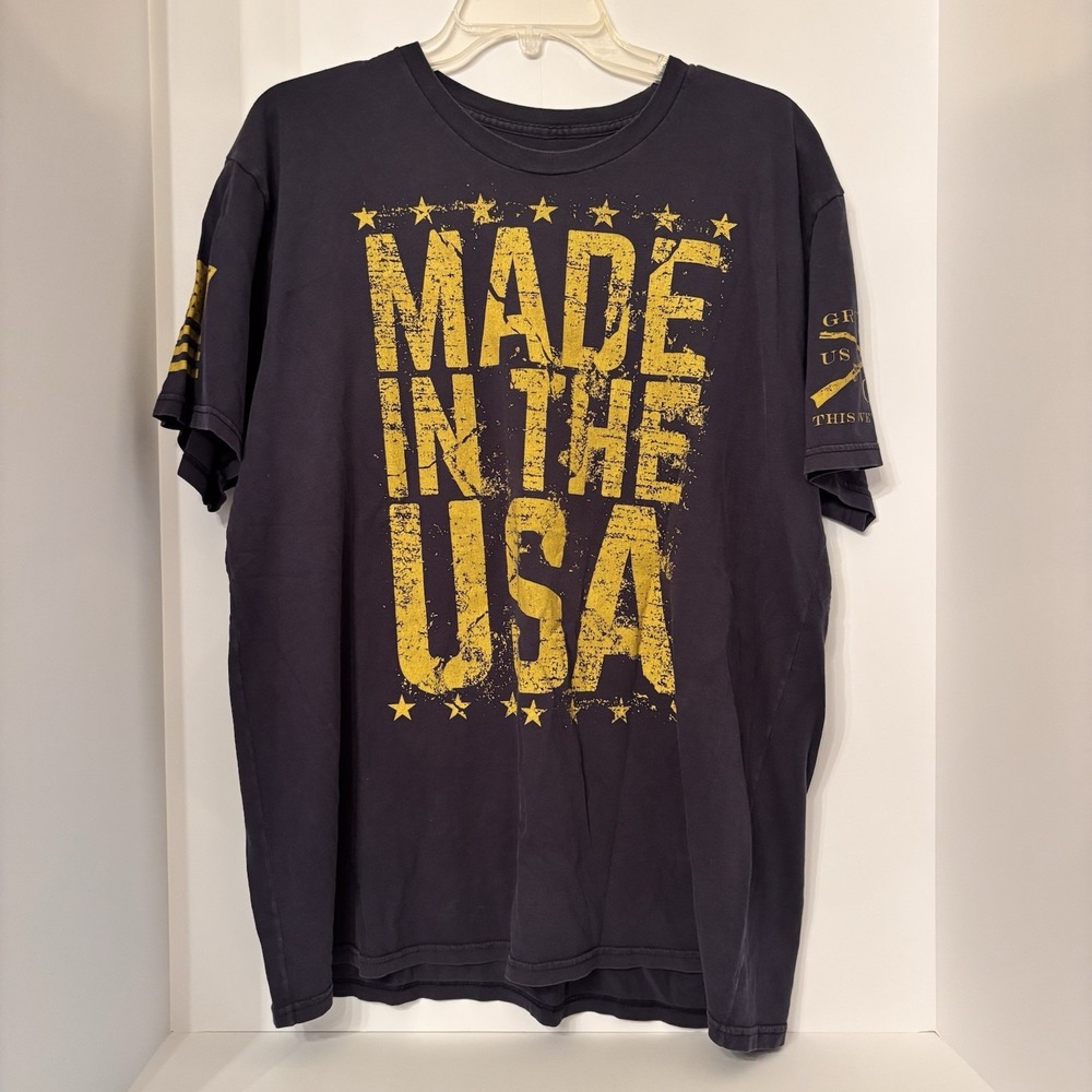 Grunt Style Made In The USA T Shirt Mens Navy Gold American Flag Rifle XL